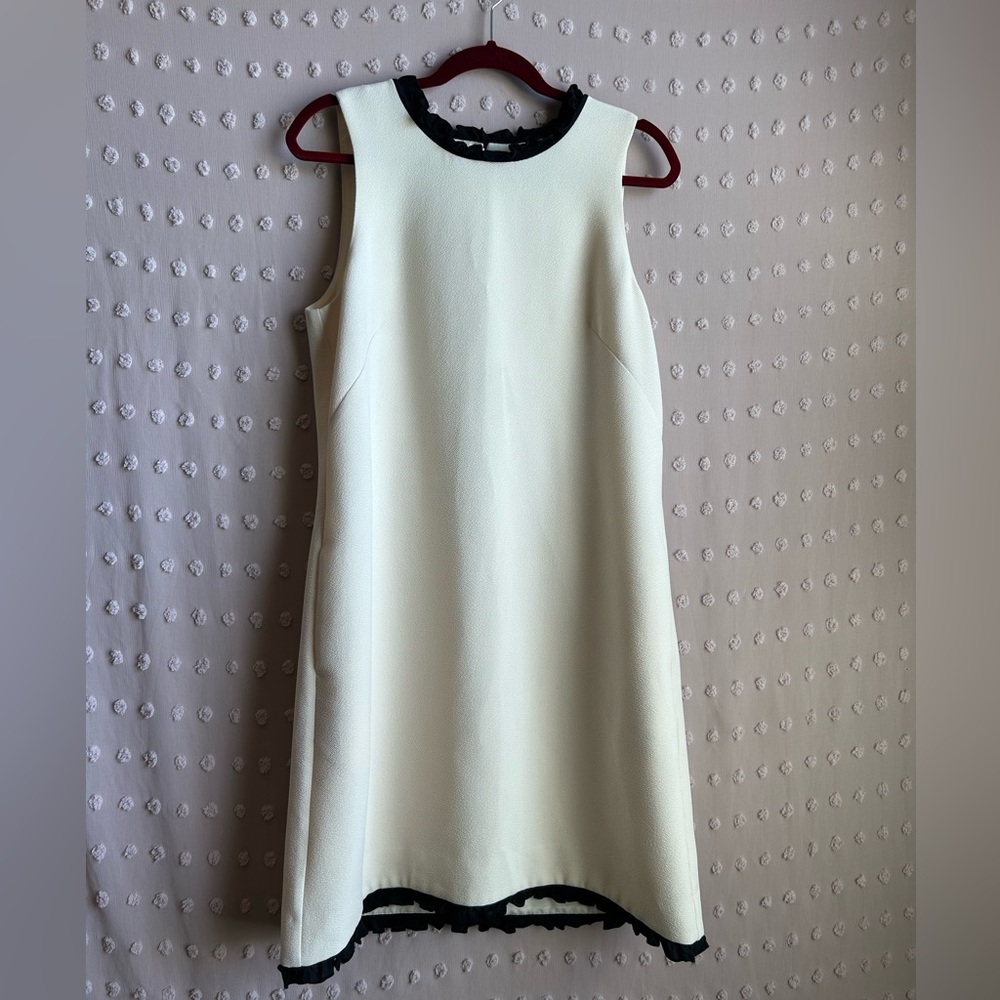 J. Crew‎ Ruffle Trim Shift Dress Crepe Sz 10 Ivory Black Cocktail Party